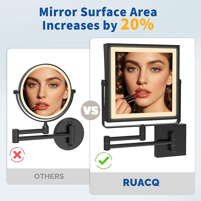 Ruacq Rechargeable Wall Mounted Makeup Mirror