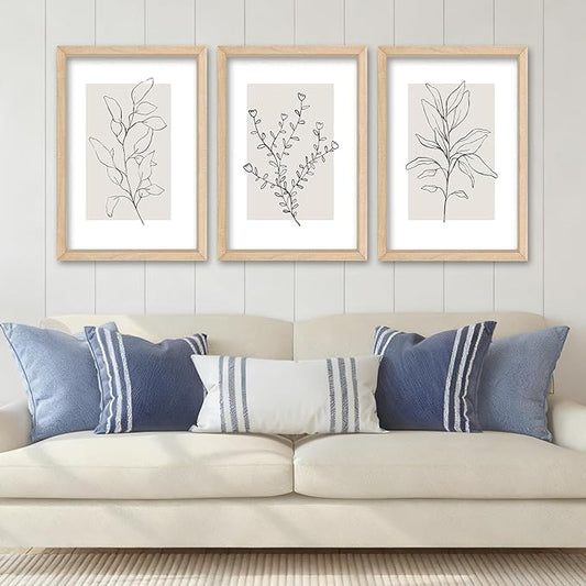 YWJKWLGS Neutral Botanical Prints Framed Wall Art Decor 16x24 Inch Set of 3