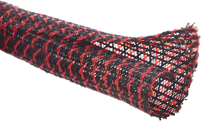 Alex Tech 25ft - 1 inch Cord Protector Wire Loom Tubing Cable Sleeve Split Sleeving For USB Cable Power Cord Audio Video Cable – Protect Cat From Chewing Cords - Blackred