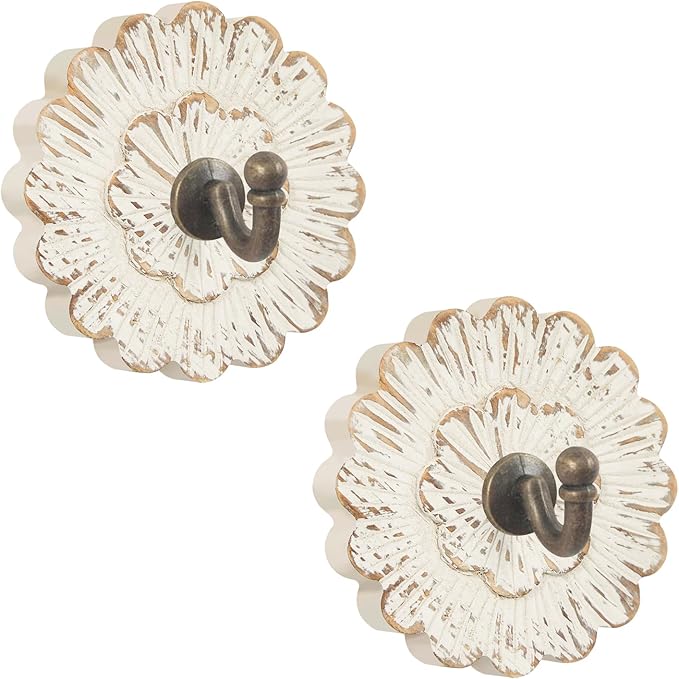 Weysat 2 Pcs Vintage Hooks for Wall Wood Farmhouse Towel Hooks Shabby Chic Wall