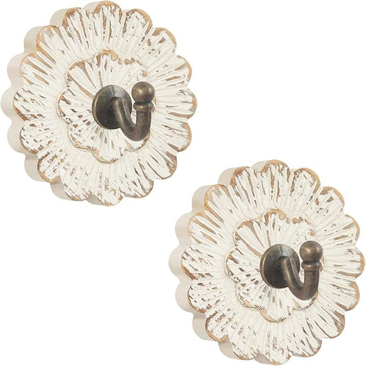 Weysat 2 Pcs Vintage Hooks for Wall Wood Farmhouse Towel Hooks Shabby Chic Wall