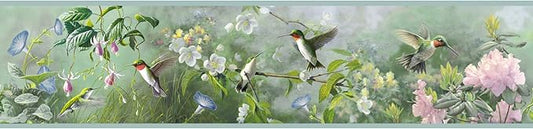 Chesapeake HTM48531B Ruby Green Hummingbird Garden Wallpaper Border
