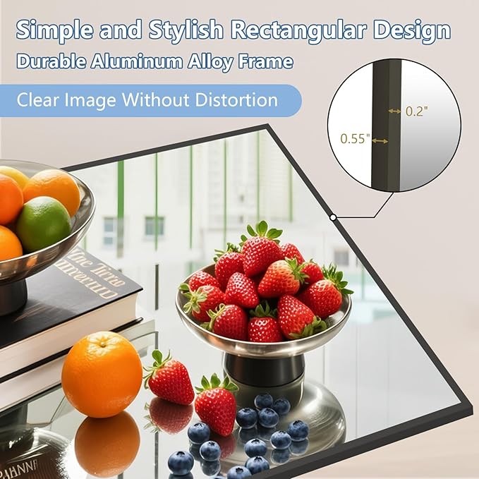 Oversized Standing Mirror Full Length, Hanging or Wall Mounted, Tempered Glass
