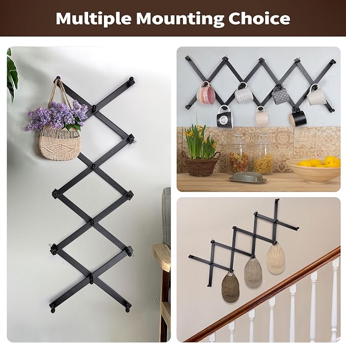 SCUNDA Wall Rack with 14 Hooks, Wooden Wall Expandable Coat Rack