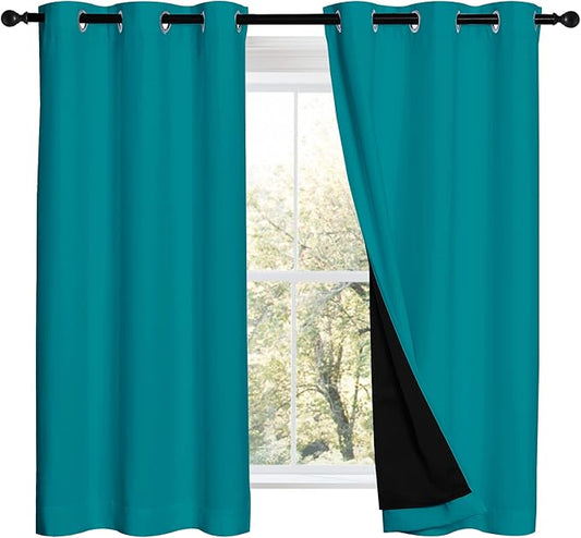 NICETOWN Peacock Teal 100% Blackout Lined Curtains, 2 Thick Layers Completely