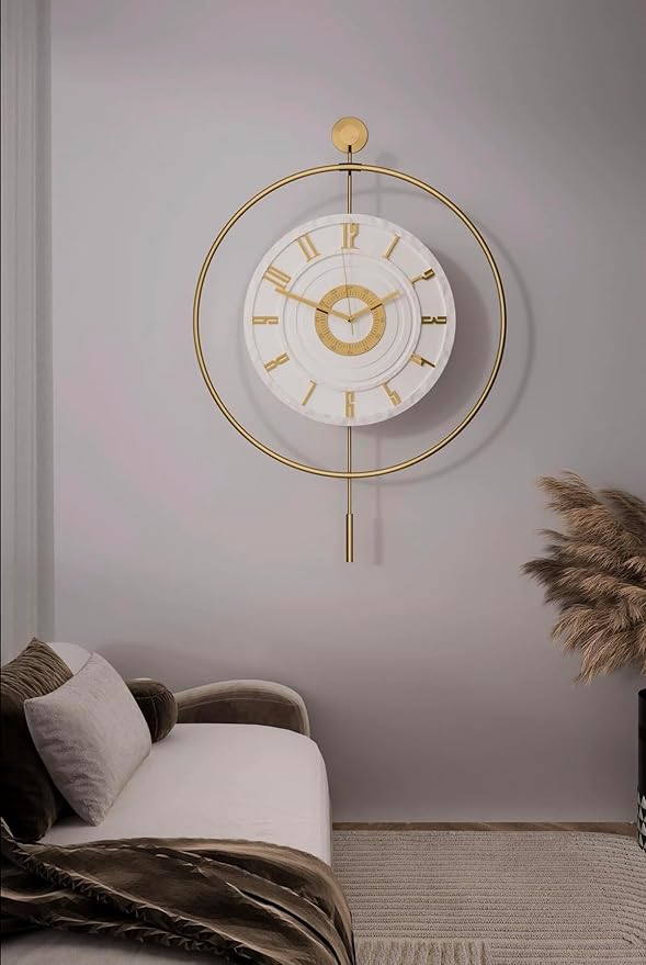 Large Luxury LED Backlit Wall Clock – Pendulum Roman Numeral Metal Ring