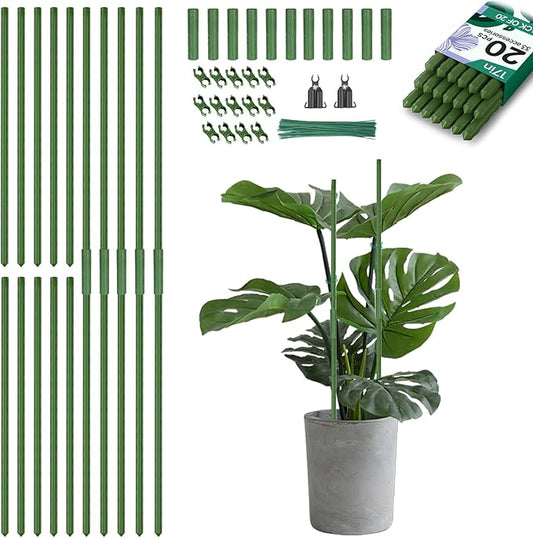 Breeze Touch Garden Trellis for Climbing Plants Outdoor, 20 Pack 17" Tomato Stakes Set with Clips & Connectors,Garden Plant Stakes, Tomato Frame, Cucumber Trellis for Raised Bed & Potted Plants