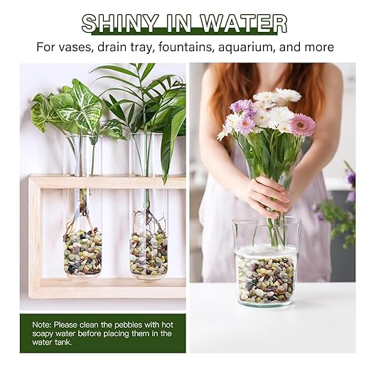 NUPICK 3 lbs Pebbles for Indoor Plants, 3/8 Inch Pea Gravel for Fish Tank, Polished Decorative Rocks for Succulent, Natural River Stones for Vases, Cactus, Landscaping, Bird Bath, Aquarium, Colorful