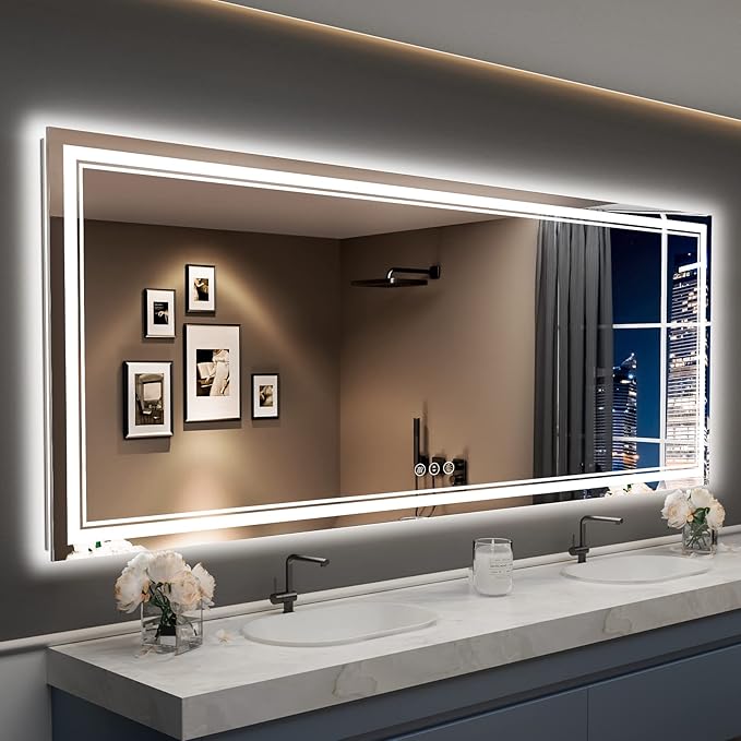 96x36 LED Bathroom Mirror with Lights, Backlit and Front Lit Anti-Fog Lighted