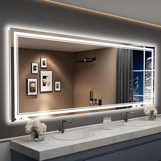 96x36 LED Bathroom Mirror with Lights, Backlit and Front Lit Anti-Fog Lighted