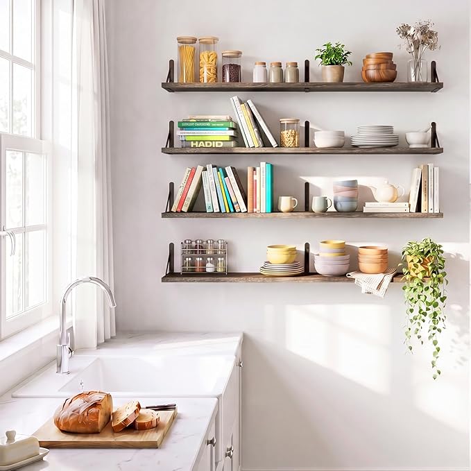 YGEOMER Floating Shelves for Wall, 35in Brown Wall Shelves for Living Room