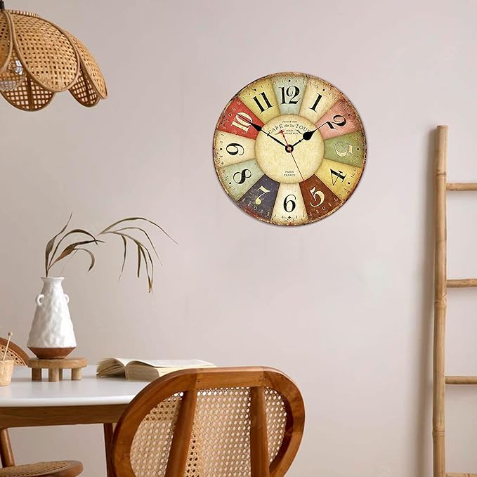 VIKMARI Clocks Battery Operated Wooden Wall Clock Retro Rustic Clock Decorative