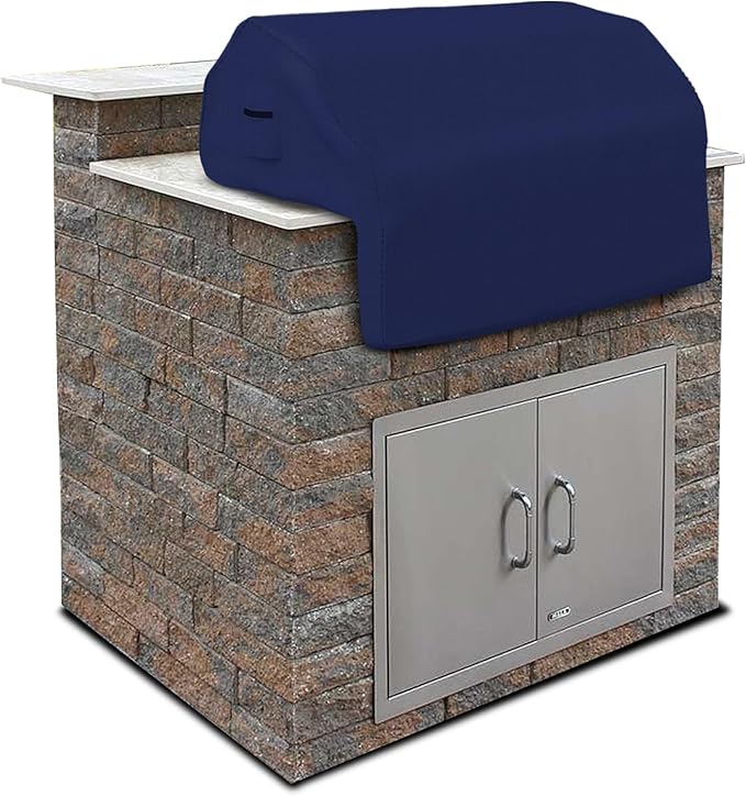 Covers & All Built-in Grill Cover for Outdoor Grill – Heavy Duty 12 oz Waterproof Built-in BBQ Grill Cover, PVC-Coated Polyester with Elastic Hem for Snug Fit (48 x 27 x 26 inches, Blue)