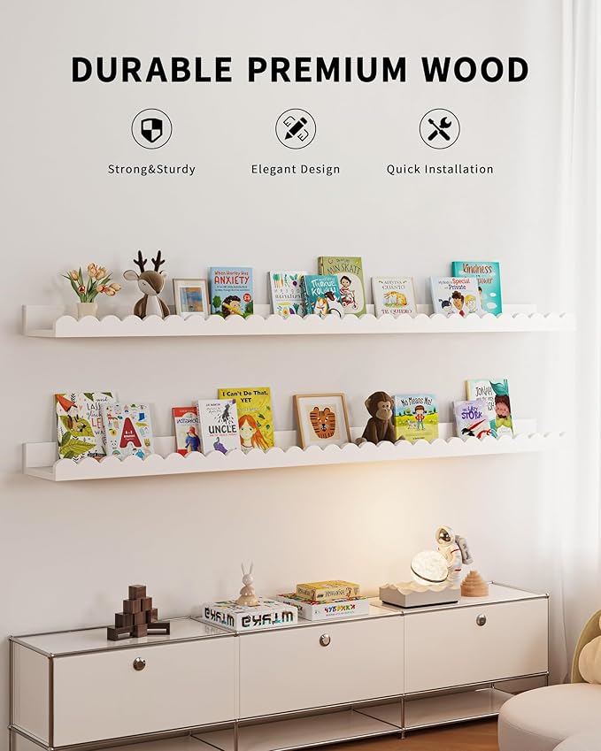 Shario Nursery Book Shelves, Scalloped Shelves, Wall Book Shelves