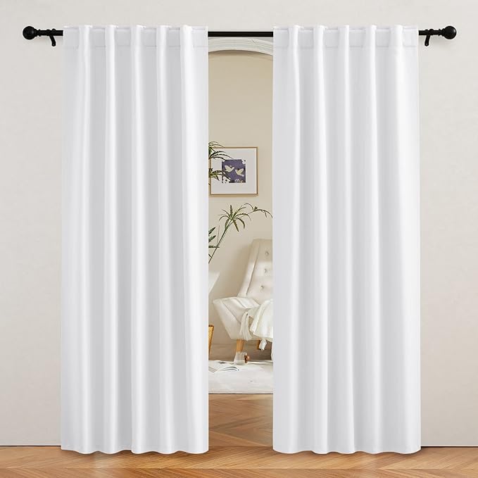 RYB HOME White Curtains 80 inches Long, Thermal Insulating Large Window Curtains
