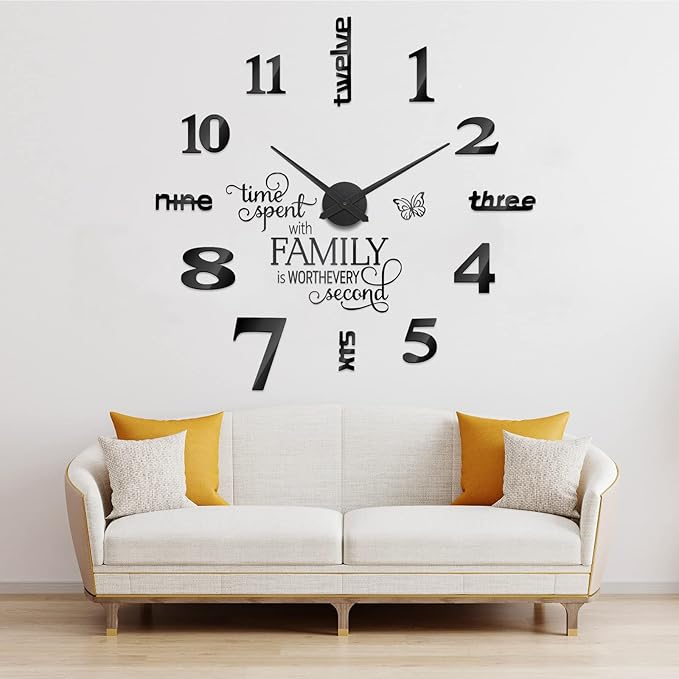 Junkin 3D Large Frameless DIY Wall Clock Modern Decor Family Quote Wall