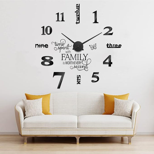 Junkin 3D Large Frameless DIY Wall Clock Modern Decor Family Quote Wall