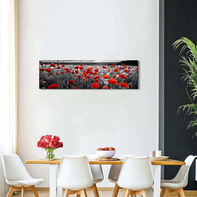 Nature Poppy Wall Art Red and Black Wall Decor Wildflower Field Landscape