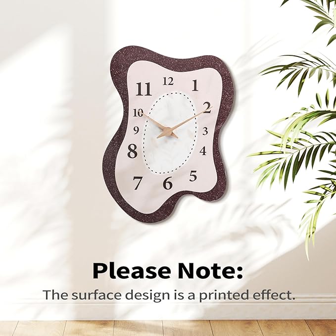 Mid Century Retro Irregular Shape Wall Clock, Silent Non-Ticking Battery