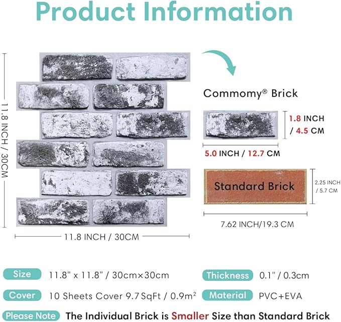 Commomy 3D Peel and Stick Brick Tiles