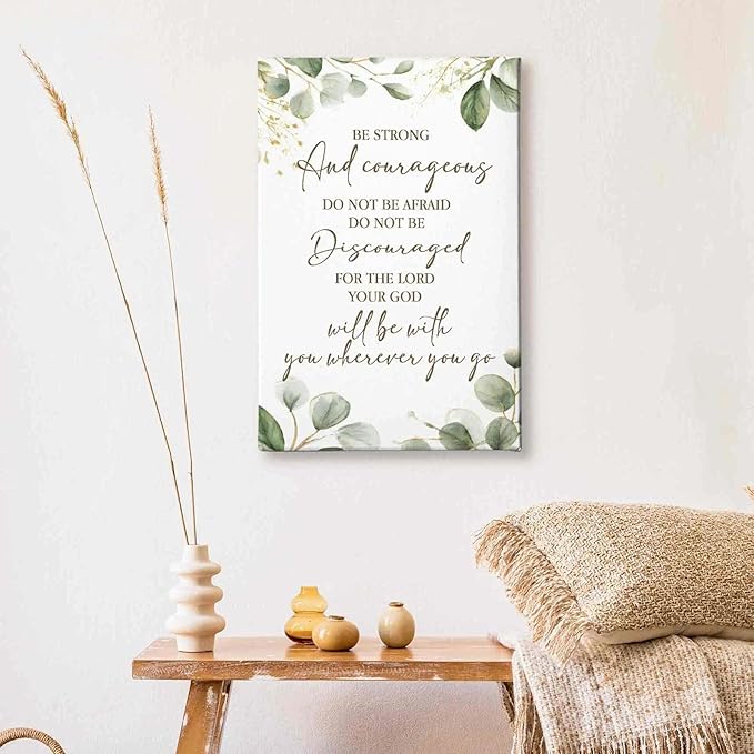 HIWX Christian Inspirational Wall Decor, Be Strong and Courageous Bible Verses
