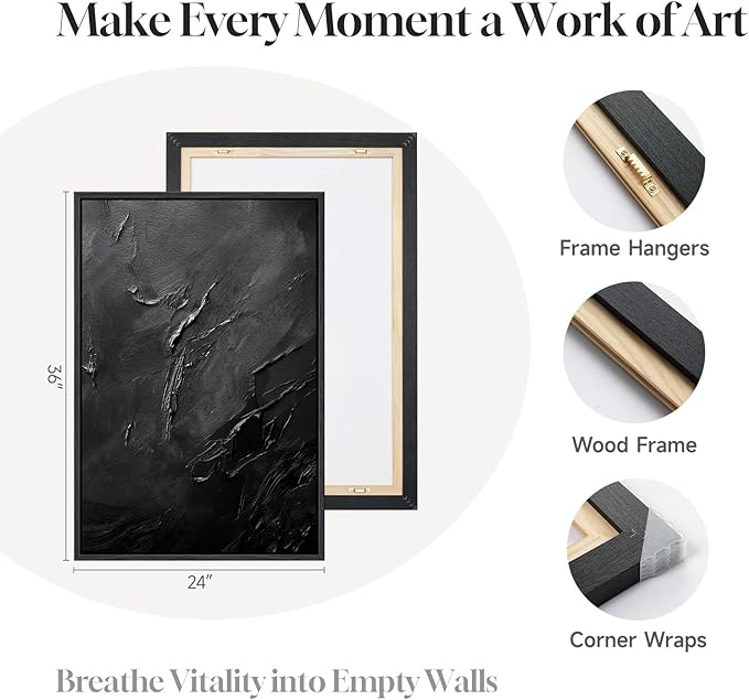 Large Framed Black Abstract Wall Art Set of 2