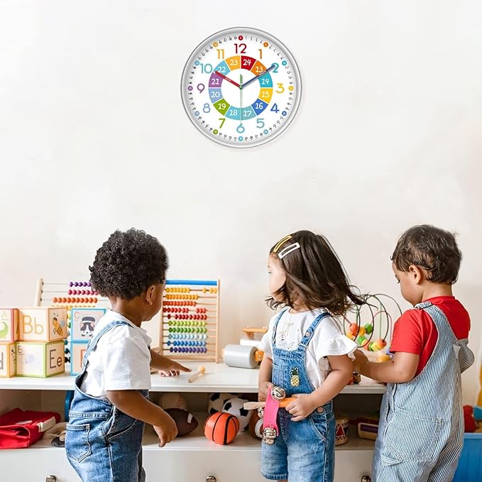XFM Learning Clock for Kids Silent Non Ticking Battery Operated Colorful