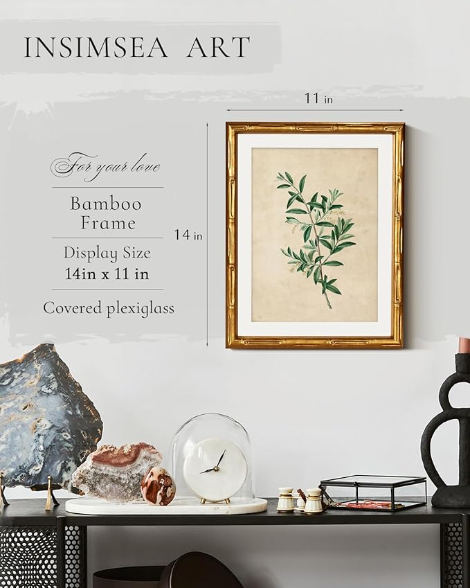 InSimSea Gold Bamboo Framed Canvas Wall Art, Vintage Olive Flower Botanical