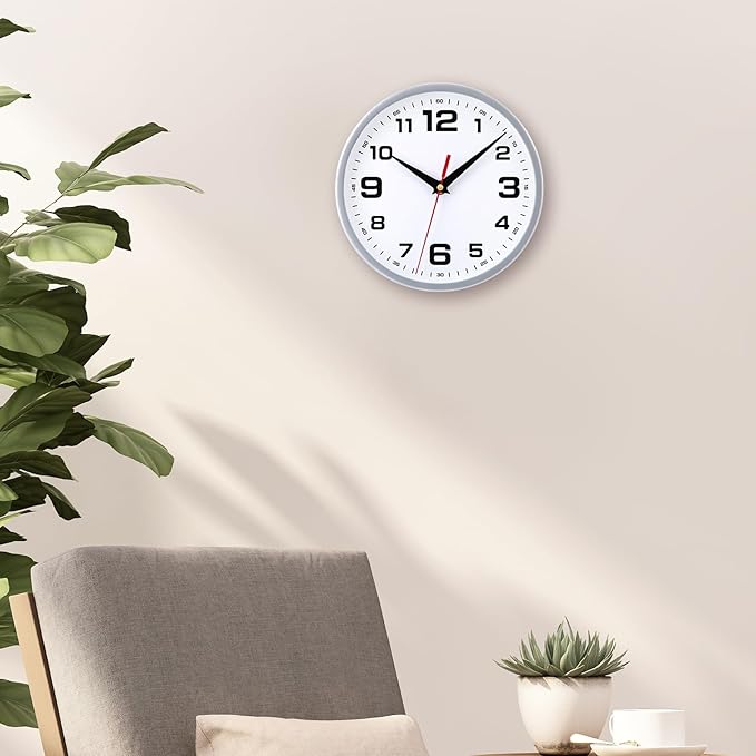 Wall Clock Silent Non-Ticking 8 Inch Modern Clocks Battery Operated Small