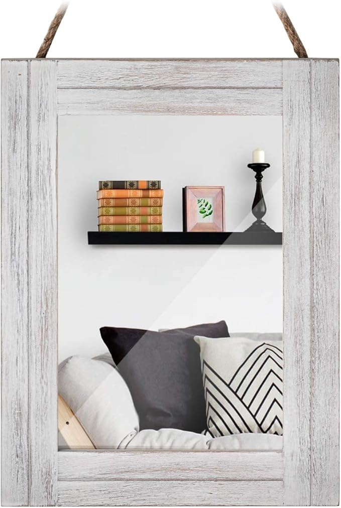 Rectangle Wall Mirror for Bathroom, Distressed White Wood Decor