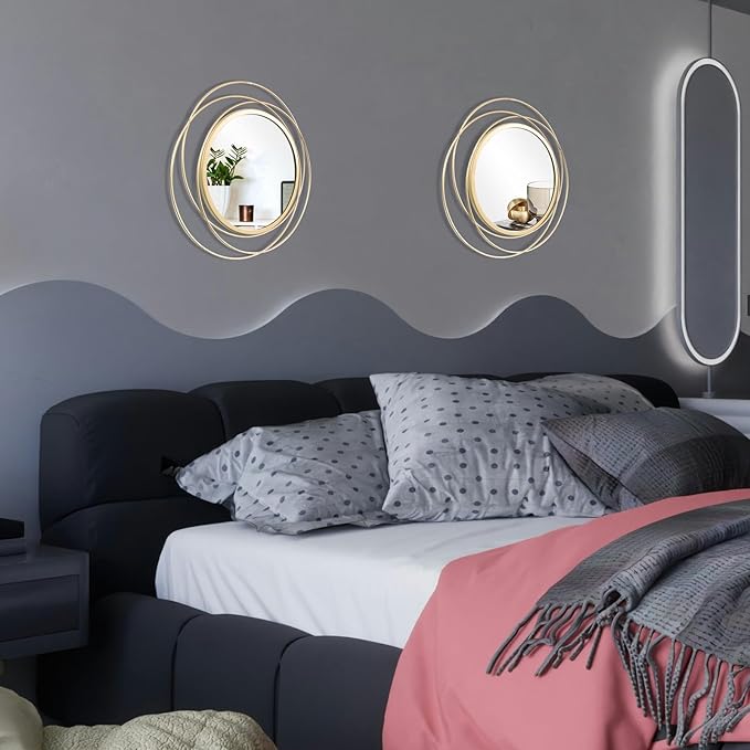 2 Set. Circle Mirrors for Wall Decor for Living Room Bedroom Bathroom Entryway