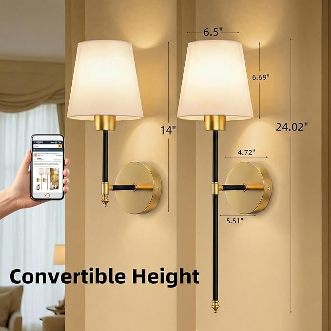 IRONPAX Wall Sconces Battery Operated Set of 2, Wireless Rechargeable Wall