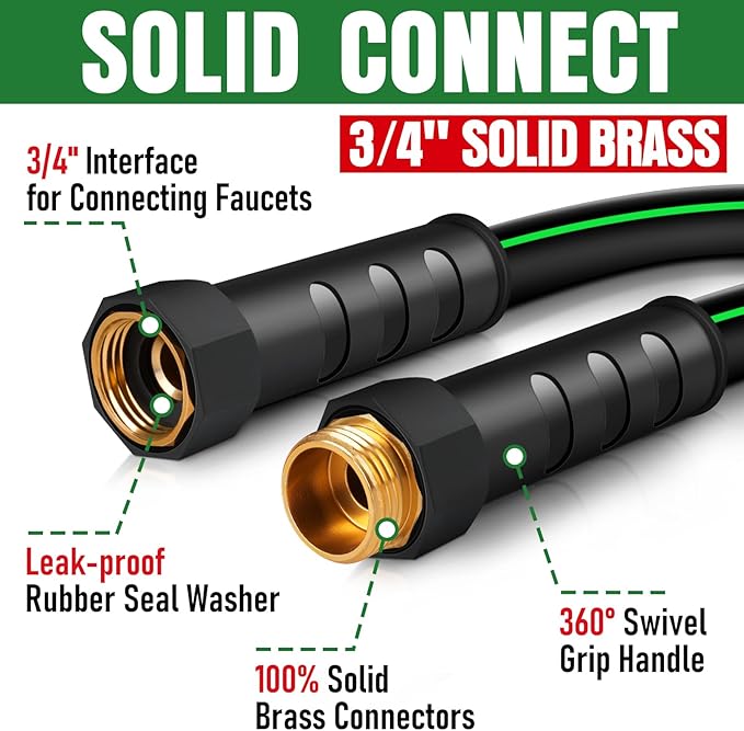 Heavy Duty Garden Hose 20ft, NON-EXPANDABLE Flexible Water Hose, Kink Resistant Lightweight Hybrid Hose, Leakproof Hose Male to Female Fittings