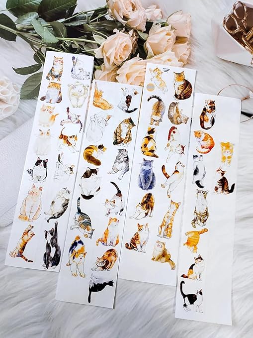 RICHTAPES Seahorse Forest Vol3-A20 Meow,Original Design Cute Cat Vintage Matte PET Washi Tape Stickers,for Scrapbook Supplies,Scrapbook Tape,Junk Journal Stickers,Bullet Journal Supplies