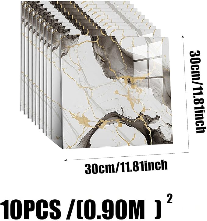 10pcs Peel and Stick Tile Shower Waterproof Marble Tiles Wall Panels,