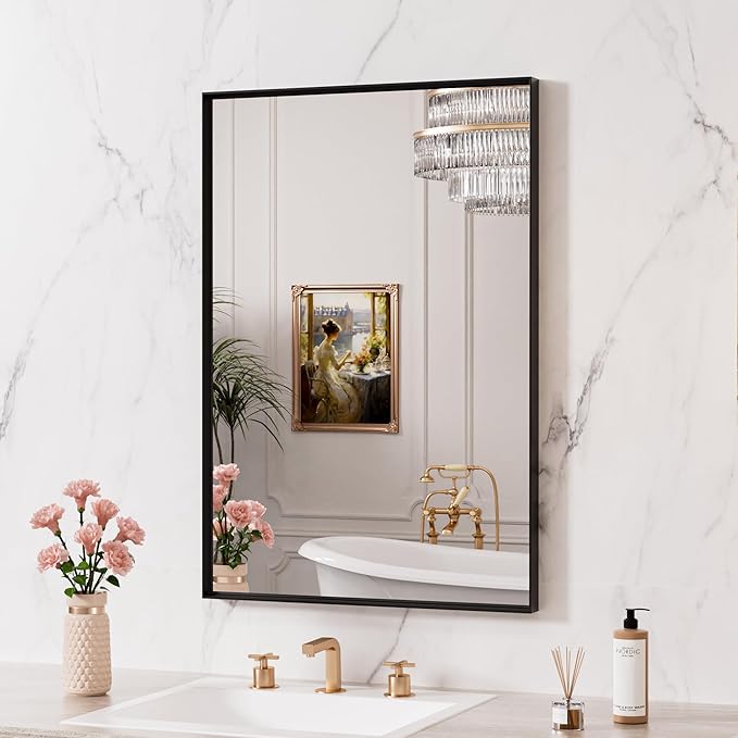 LOAAO Black Bathroom Mirror 32"X36"
