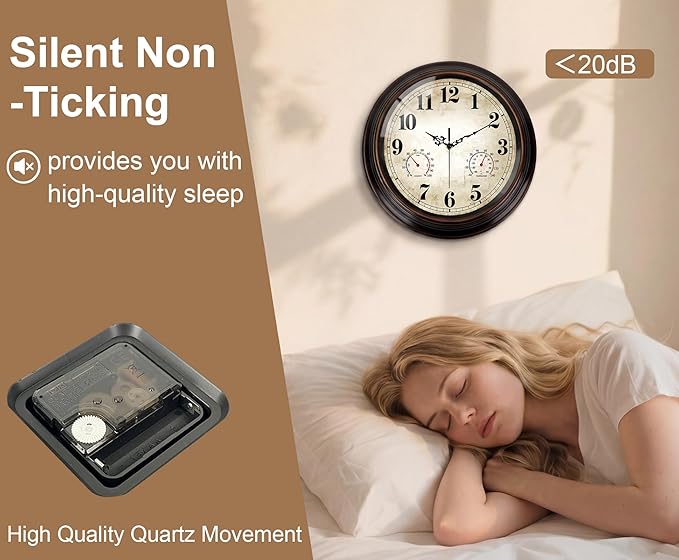 Vintage Wall Clock 16 Inch Quartz Silent Non-Ticking Analog Clock