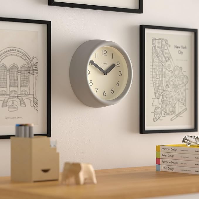 JONES CLOCKS® Fuze wall Clock | Small Round Clock | Gray | Playful Modern Design