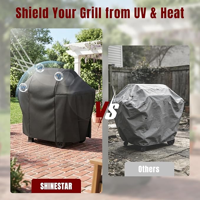 SHINESTAR 52 Inch Grill Cover for Weber Spirit 200/300 Series, Spirit 2 & II, Heavy Duty Oxford Fabric BBQ Cover Waterproof UV Protection, Windproof with Adjustable Magic Tape Straps