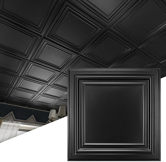 Art3d 12-Pack PVC Drop Ceiling Tiles, 2ft x 2ft, Matte Black