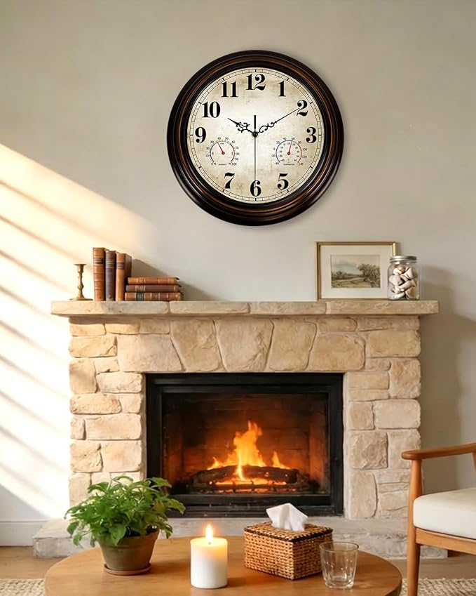 Vintage Wall Clock 13 Inch Quartz Silent Non-Ticking Analog Clock