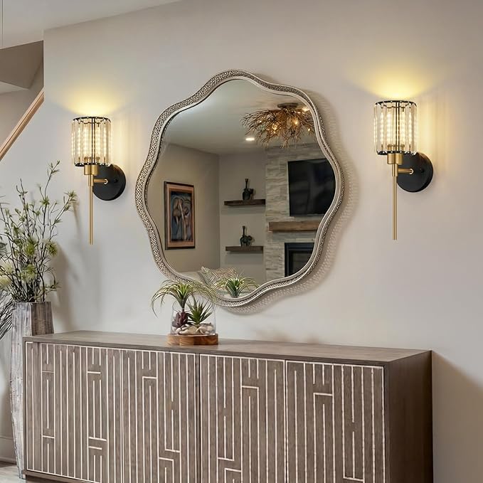 Crystal Battery Operated Wall Sconces, 12 Colors and 3CCT Dimmable Crystal Wall