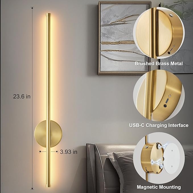 Battery Operated Modern Wall Sconces Set of Two, Rechargeable Wireless Wall
