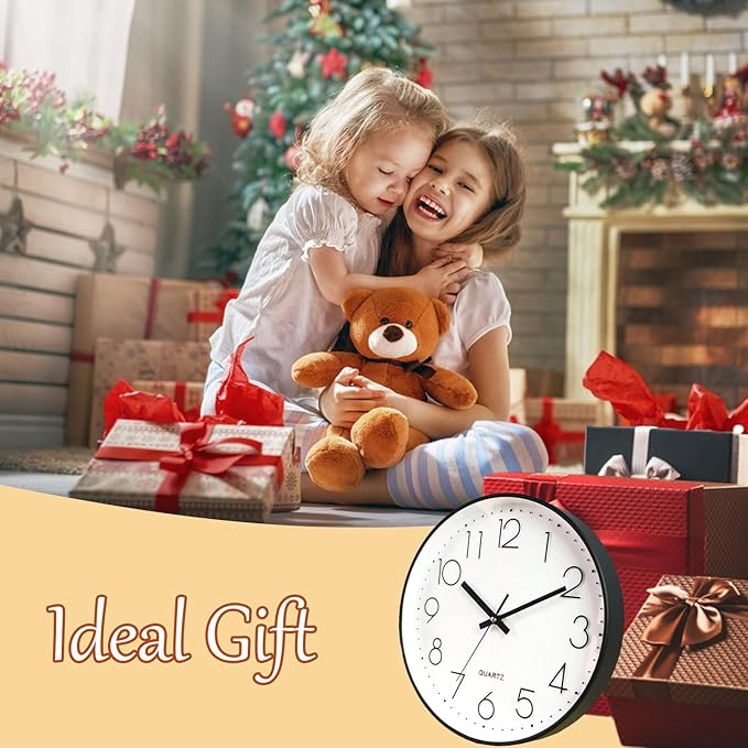 JUSTUP 8in Non-Ticking Wall Clock, Silent Battery Operated Wall Clock