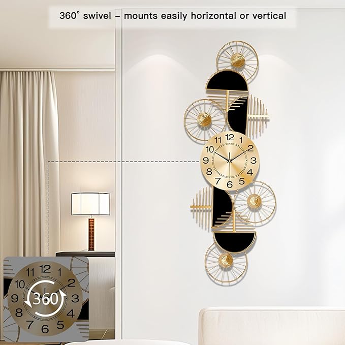 Large Wall Clock, Modern Silent Non-Ticking Metal Wall Art Wall Clocks Battery