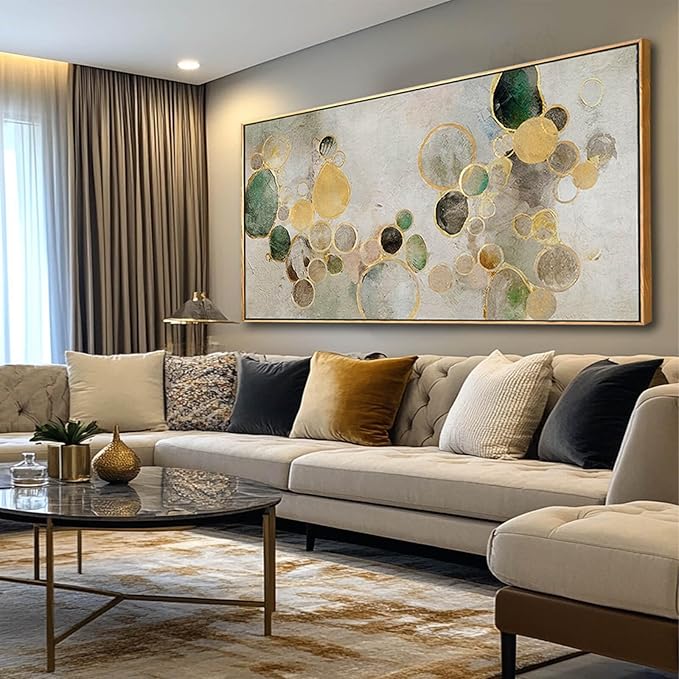 Abstract Canvas Wall Art Gold Circle Painting Green Artwork Framed Wall Prints