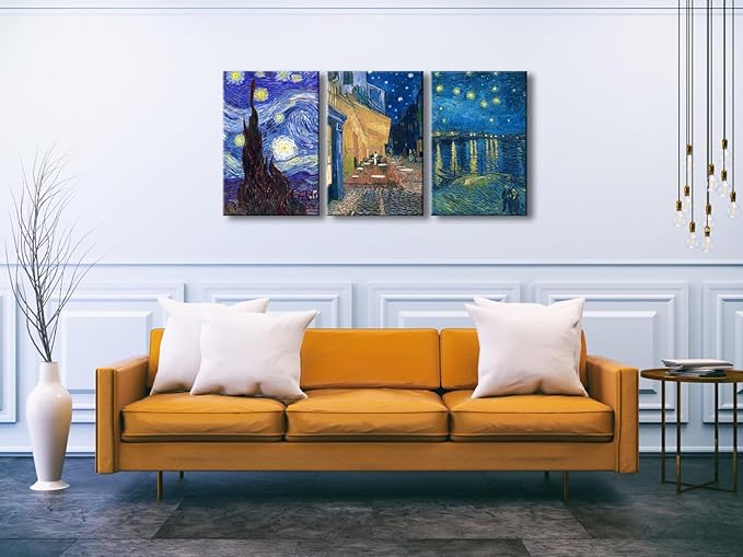 Wieco Art Large 3 Panels Canvas Prints of Vincent Van Gogh Paintings