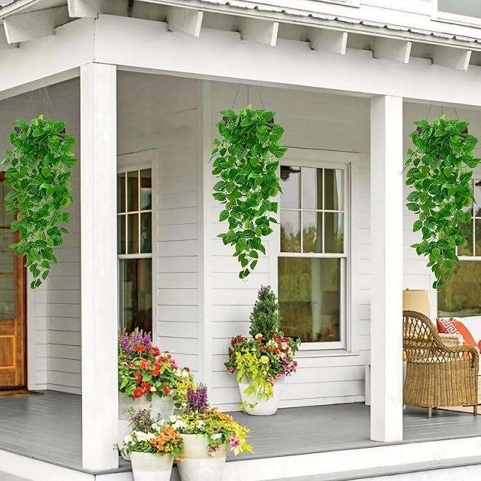BLEUM CADE 4Pcs Fake Hanging Plants, 9 Branch Artificial Hanging Plant