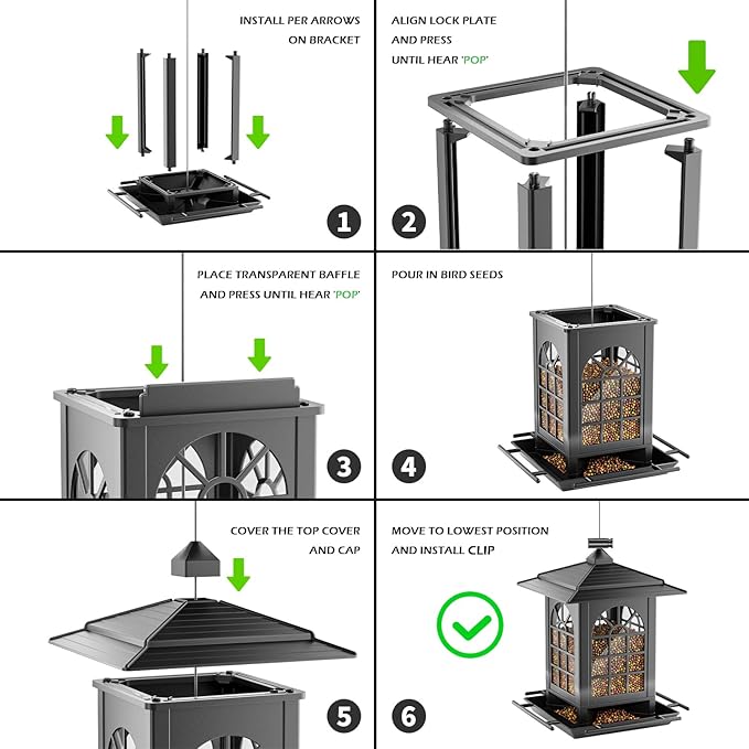 Birdream Bird Feeders for Outdoor Hanging, Assembly Required, 1-Min Easy Setup, Classic Courtyard Design, Attracting Cardinals Chickadees Goldfinches & Sparrows - Black