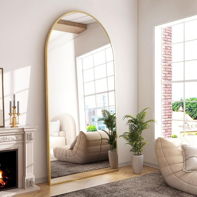 GLSLAND-34x76 inch Wall Mount Arched Full Length Mirror-Aluminum Alloy Frame